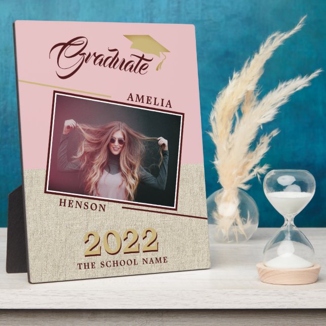 Rustic Modern Dusty Pink Grad Photo Graduation Plaque (Side)