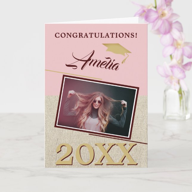 Rustic Modern Dusty Pink Graduate Photo Graduation Card (Orchid)