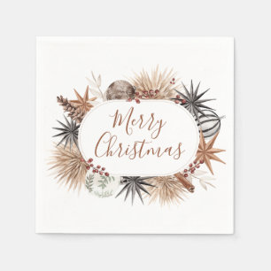 Rustic Modern Earthy Neutral Merry Christmas Napkin