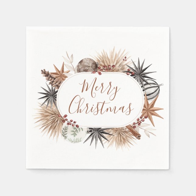 Rustic Modern Earthy Neutral Merry Christmas Napkin (Front)