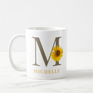 Rustic Modern Editable Sunflower Monogram Name Coffee Mug