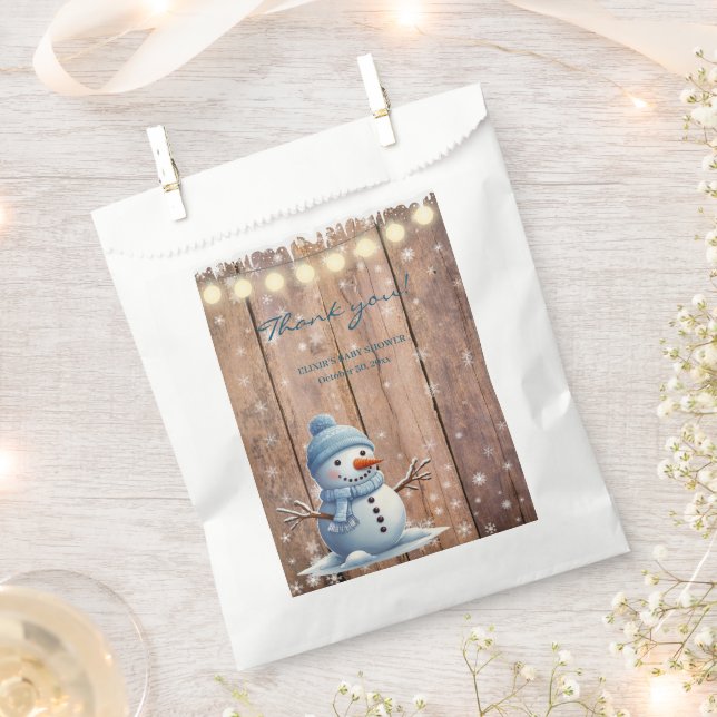 Rustic Modern Elegant Blue Snowman Baby Shower Favour Bags (Clipped)