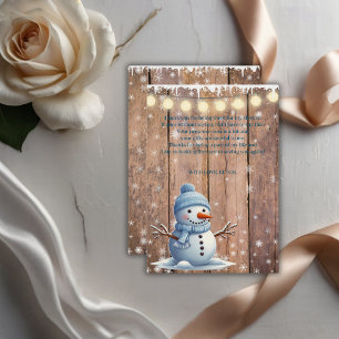 Rustic Modern Elegant Blue Snowman Baby Shower Thank You Card