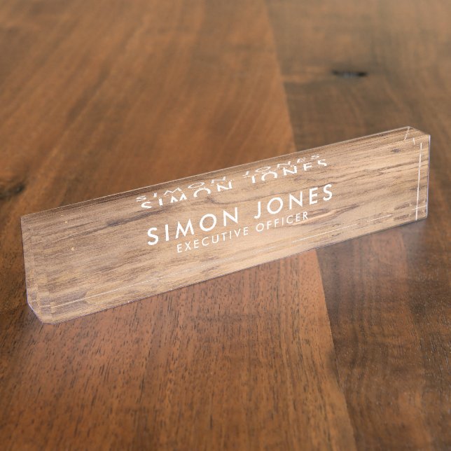 Rustic Modern Elegant Simple Wood Nameplate (Side)