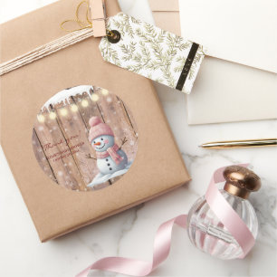 Rustic Modern Elegant Snowman Baby Shower Classic Round Sticker