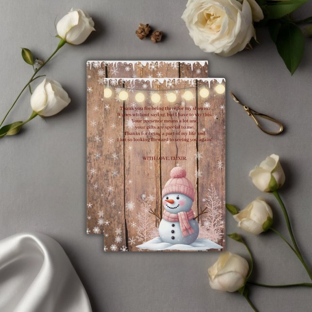 Rustic Modern Elegant Snowman Baby Shower Thank You Card (Creator Uploaded)