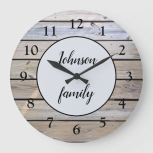 Rustic Modern Elegant Wood Family Name Large Clock