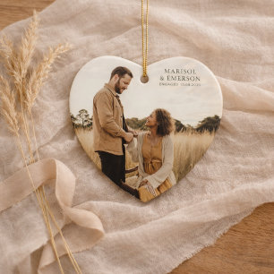 Rustic Modern Engagement Photo Heart Keepsake  Ceramic Tree Decoration