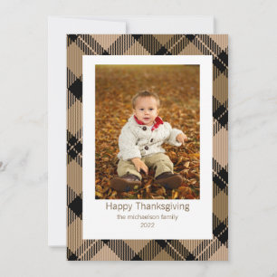 Rustic Modern Fall Brown Tartan Plaid Photo Holiday Card