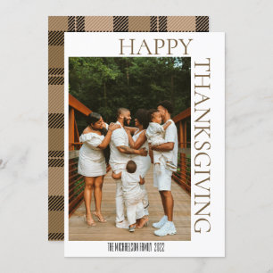 Rustic Modern Fall Brown Tartan Plaid Photo Holiday Card