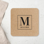 Rustic Modern Family Name Monogram Coaster<br><div class="desc">Custom-designed coasters featuring rustic modern black and natural design with personalised family name monogram.</div>