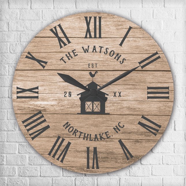 Rustic Modern Farmhouse Custom Family Name Vintage Large Clock (Rustic Modern Farmhouse Custom Family Name Vintage Large Clock)