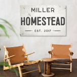 Rustic Modern Farmhouse Homestead Canvas Print<br><div class="desc">Elevate your living space with our exquisite Stretched Canvas Wall Art Homestead Sign, where timeless charm meets modern farmhouse aesthetics. This art piece effortlessly combines rustic elegance with an industrial edge, featuring a faux cracked and distressed off-white background that exudes a sense of history through chipping paint and weathered textures....</div>