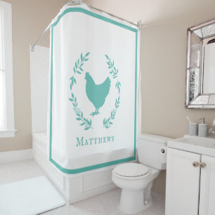 Rustic Modern Farmhouse Rooster with Name Shower Shower Curtain