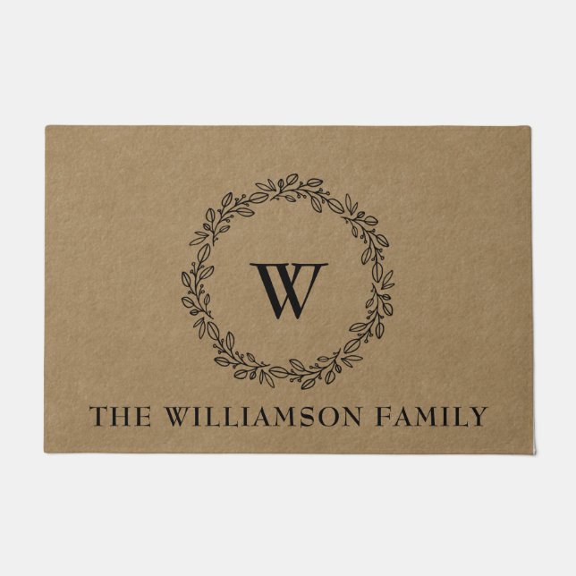 Rustic Modern Farmhouse Style Monogrammed Laurel  Doormat (Front)