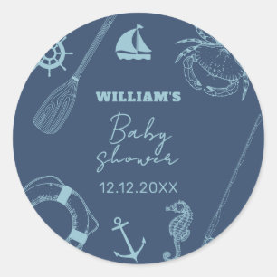 Rustic Modern Fishing Nautical Boy Baby Shower Classic Round Sticker