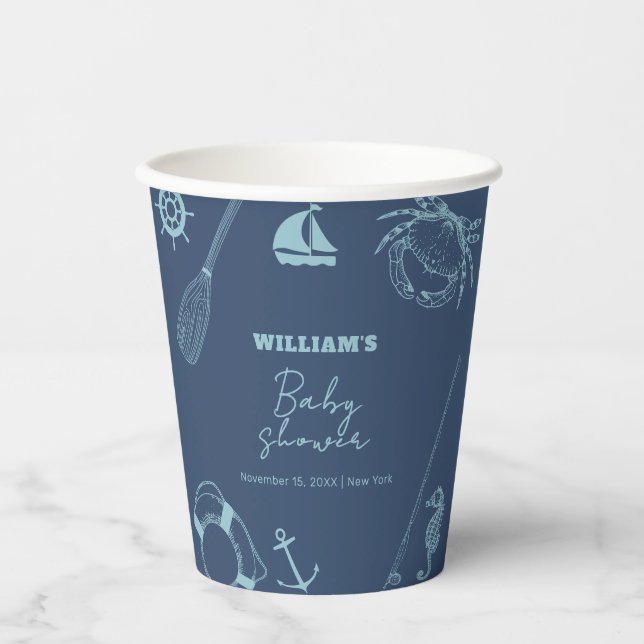 Rustic Modern Fishing Nautical Boy Baby Shower  Paper Cups (Front)