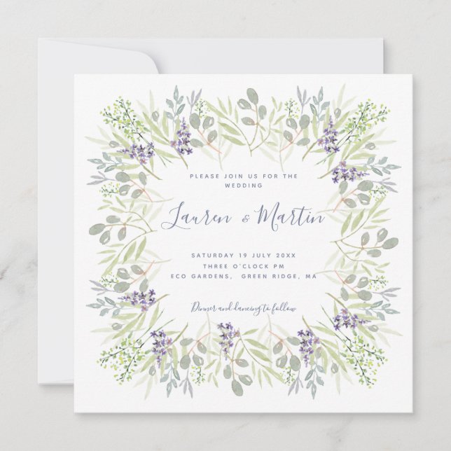Rustic modern floral and olives watercolor Wedding Invitation (Front)