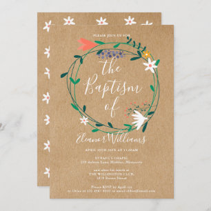 Rustic Modern Floral Baptism Christening Invitation