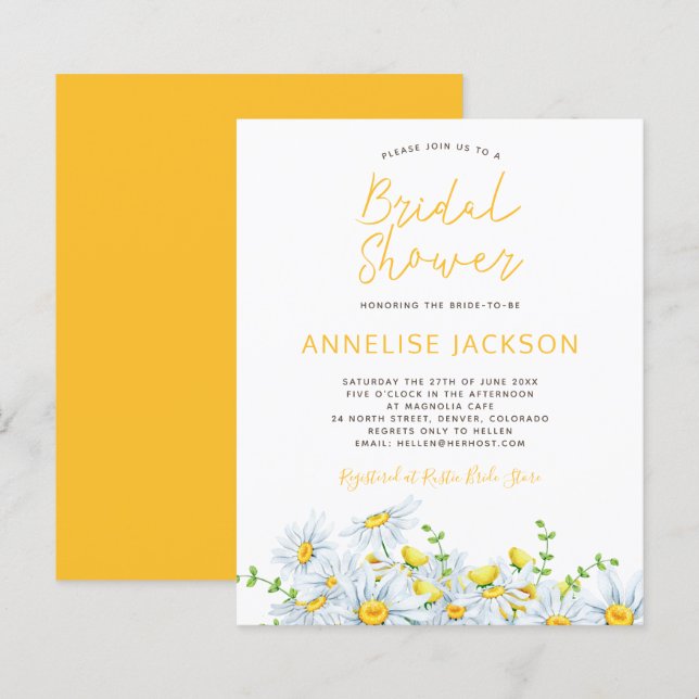 Rustic modern floral BUDGET bridal shower invite (Front/Back)