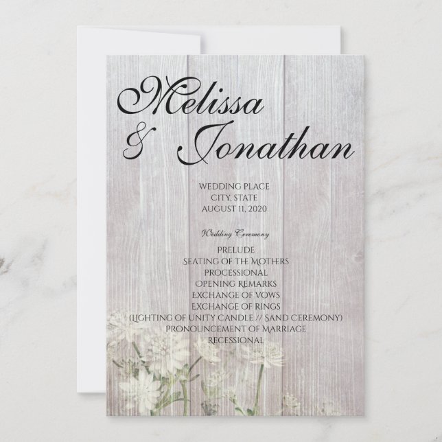 Rustic Modern Floral Wedding Ceremony Program V2 Invitation (Front)