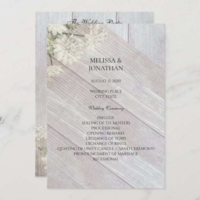 Rustic Modern Floral Wedding Ceremony Program V3 Invitation (Front/Back)