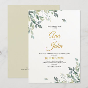 Rustic Modern Green Leaves Wedding Invitation