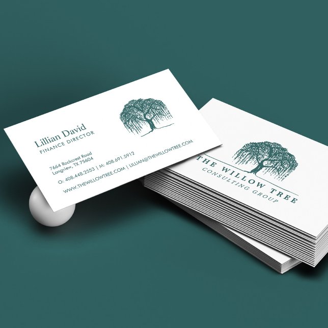 Rustic Modern Green Willow Tree Logo Business Card (Creator Uploaded)