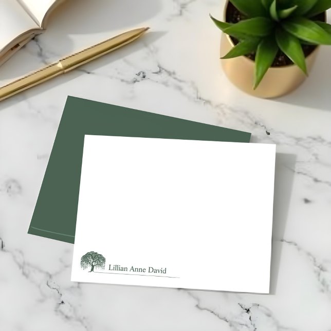 Rustic Modern Green Willow Tree Logo Personalised Card (Rustic Modern Green Willow Tree Logo Personalized Note Card)