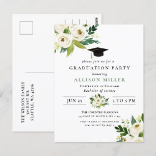 Rustic Modern Greenery Ivory Floral Graduation  In Postcard