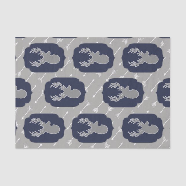 Rustic Modern Grey Deer & White Arrows Tissue Paper (Front)