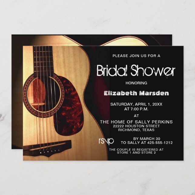 Rustic Modern Guitar Musical Bridal Shower Invitation (Front/Back)