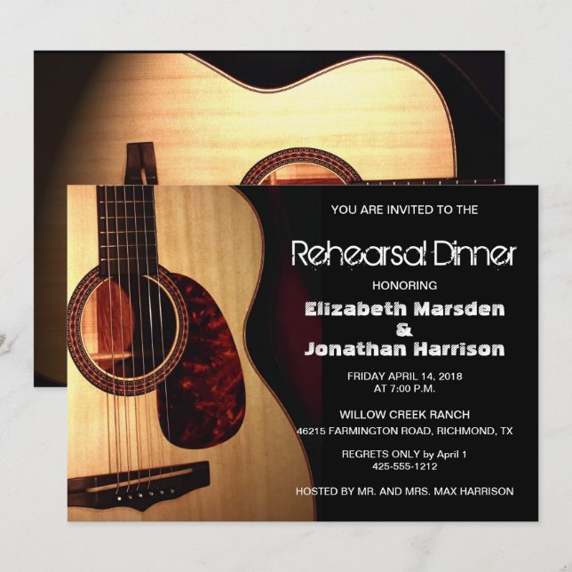Rustic Modern Guitar Musical Rehearsal Dinner Invitation (Front/Back)