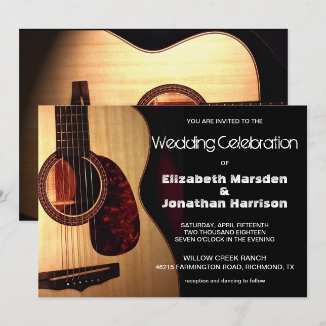 Rustic Modern Guitar Musical Wedding Invitation (Front/Back)