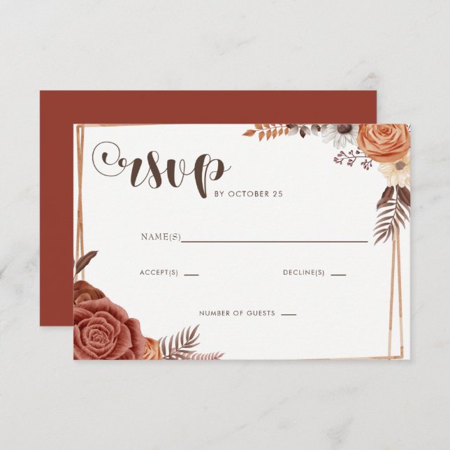 Rustic Modern Handwritten Script Fall Wedding RSVP Card (Front/Back)