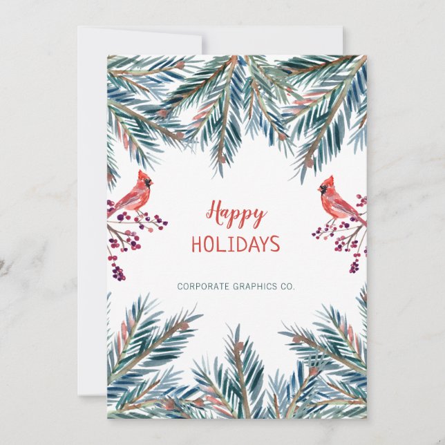 Rustic modern Happy Holidays pine corporate LOGO Holiday Card (Front)