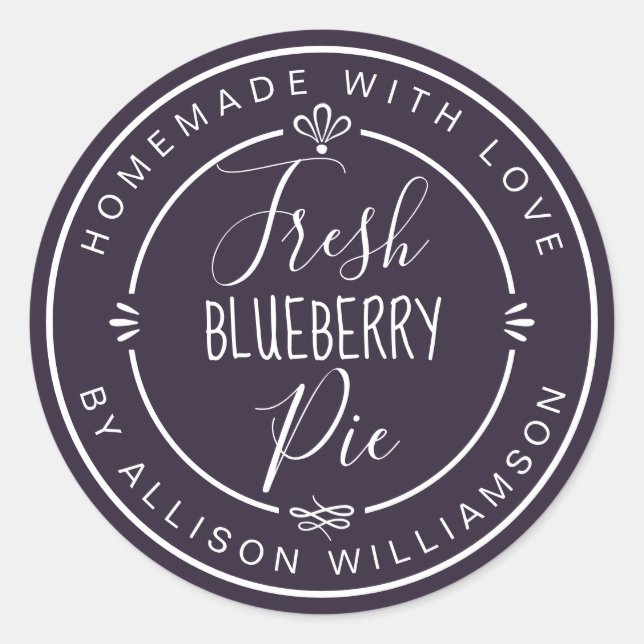 Rustic Modern Homemade Fresh Blueberry Pie Purple Classic Round Sticker (Front)