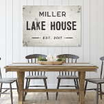 Rustic Modern Industrial Farmhouse Lake House Canvas Print<br><div class="desc">Elevate your living space with our exquisite stretched canvas wall art industrial farmhouse lake house sign, where timeless charm meets modern farmhouse aesthetics. This art piece effortlessly combines rustic elegance with an industrial edge, featuring a faux cracked and distressed off-white background that exudes a sense of history through chipping paint...</div>
