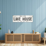 Rustic Modern Industrial Farmhouse Lake House Long Canvas Print<br><div class="desc">Elevate your living space with our exquisite stretched canvas wall art industrial farmhouse lake house sign, where timeless charm meets modern farmhouse aesthetics. This art piece effortlessly combines rustic elegance with an industrial edge, featuring a faux cracked and distressed off-white background that exudes a sense of history through chipping paint...</div>
