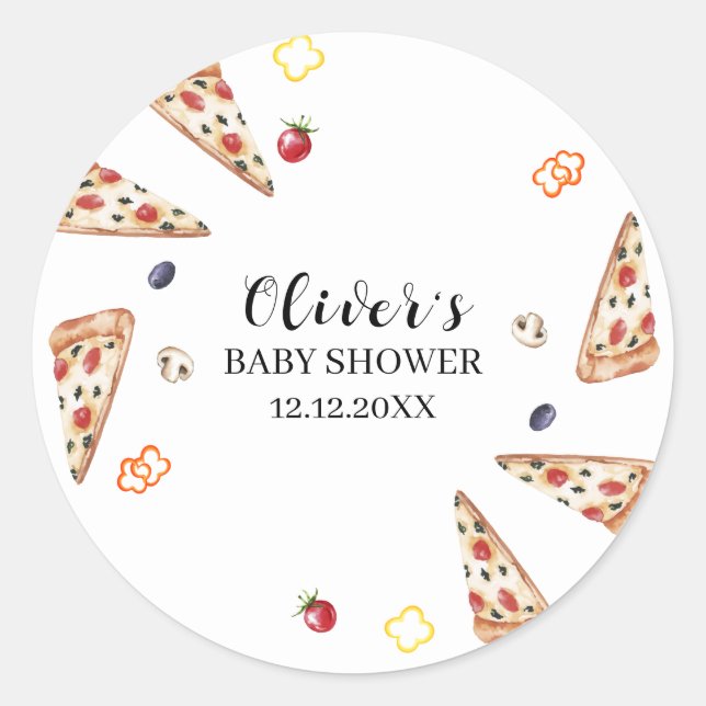 Rustic Modern Italian Slice Pizza Baby Shower  Classic Round Sticker (Front)