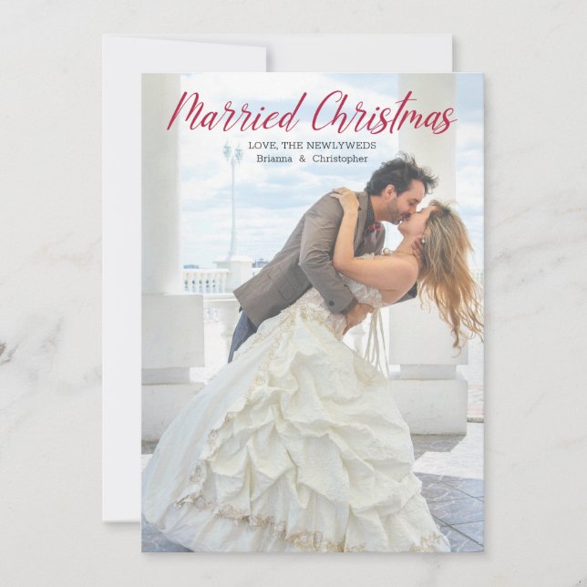 Rustic Modern Married Christmas Newlywed Photo  Ho Holiday Card (Front)