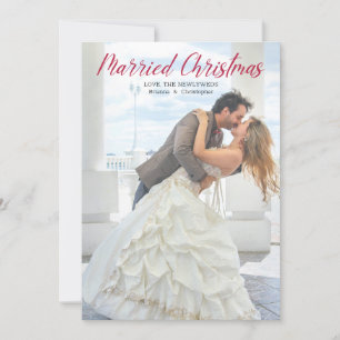 Rustic Modern Married Christmas Newlywed Photo  Ho Holiday Card