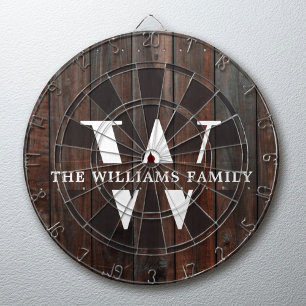 Rustic Modern Monogram Family Name Vintage Wood Dartboard
