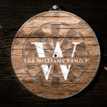 Rustic Modern Monogram Family Name Vintage Wood Dartboard<br><div class="desc">This modern, rustic dart board features your family monogram and name over a printed medium brown wood backdrop in a retro vintage typography design. Customise with your family name and initial and make this your own unique keepsake for the farmhouse style lake house, family cottage, or country cabin - or...</div>