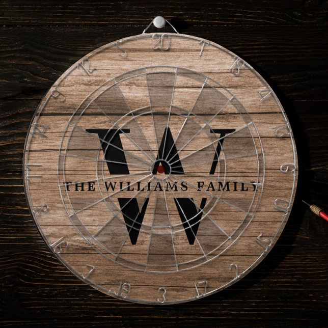 Rustic Modern Monogram Family Name Vintage Wood Dartboard (Creator Uploaded)