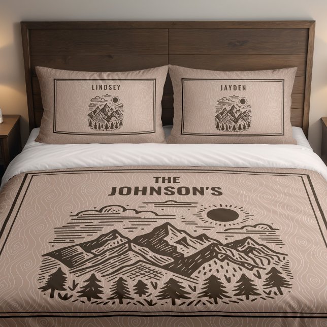 Rustic Modern Mountain Custom Pillowcase (Custom set of 2 Pillow shams with rustic mountains pair great with duvet cover sold separately )