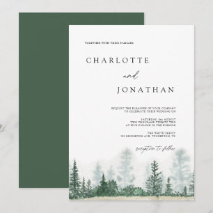 Rustic Modern Mountain Forest Watercolor Wedding Invitation