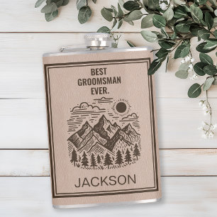 Rustic Modern Mountains Custom Groomsman Hip Flask