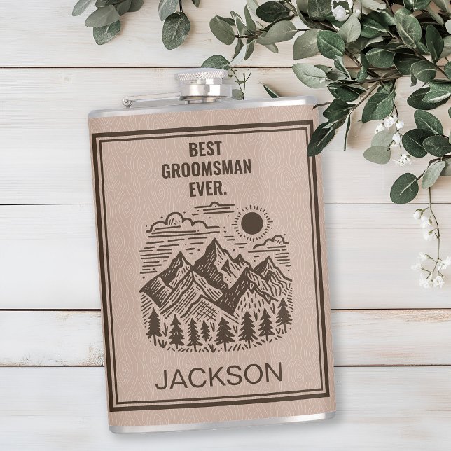 Rustic Modern Mountains Custom Groomsman Hip Flask (Rustic Modern Mountain Groomsman Custom Flask)