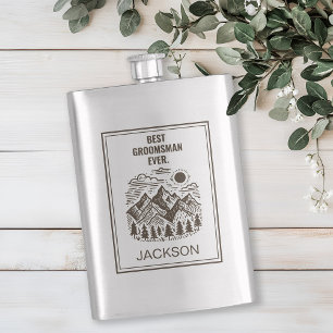 Rustic Modern Mountains Custom Groomsman Hip Flask